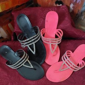 Black and pink rhinestone jelly sandles